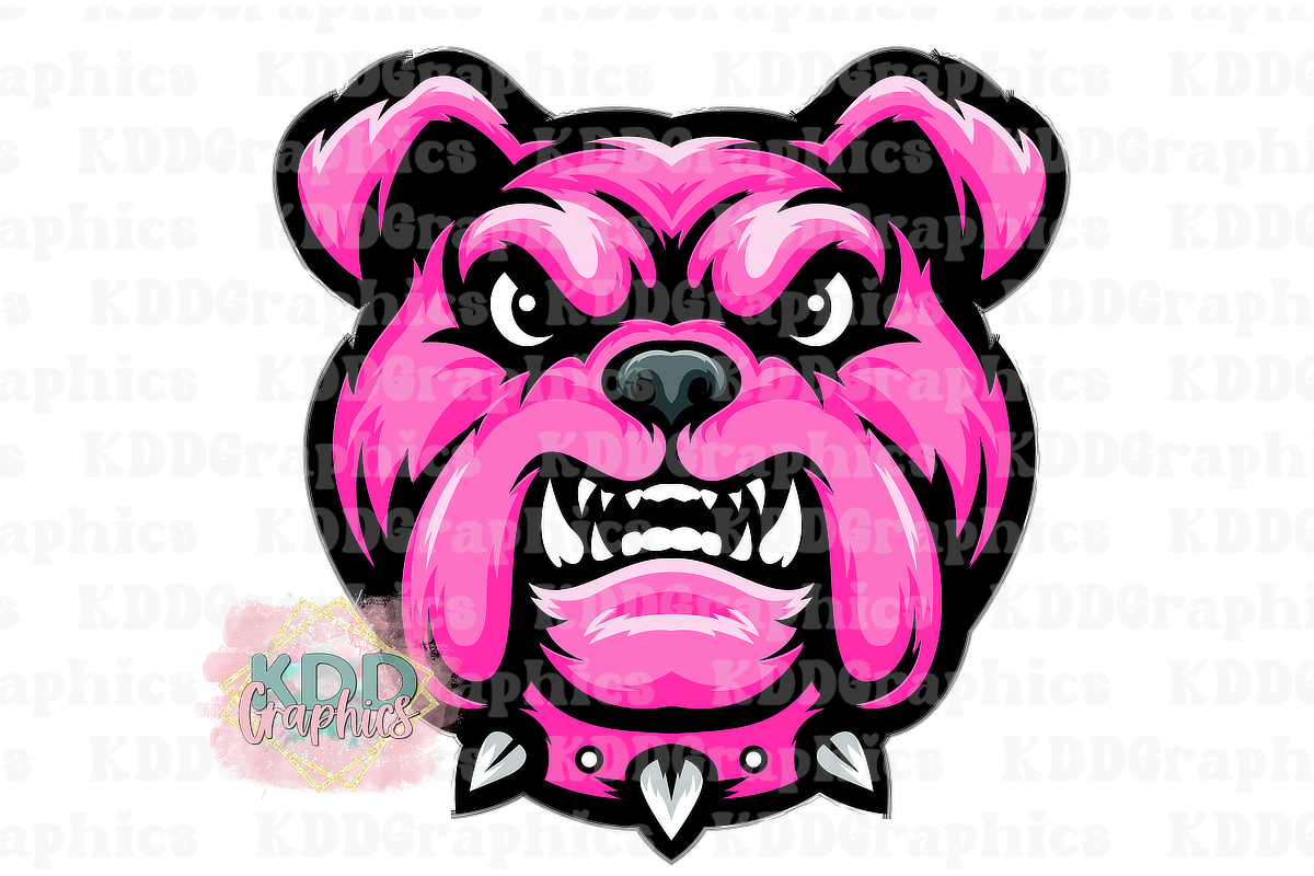 Preppy Pink Bulldogs Mascot Head - Bulldog School Spirit PNG