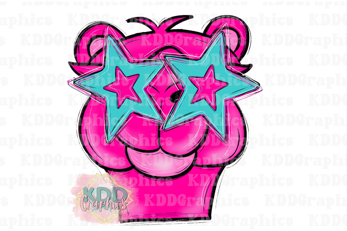 Preppy Pink Camel Mascot Head - Teal Star Eyes - Camels School Spirit PNG