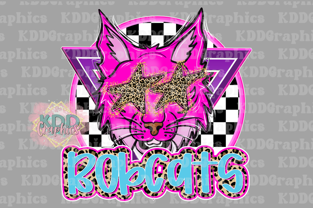 Preppy Pink Cheetah Bobcats Mascot Head - Bobcat School Spirit PNG