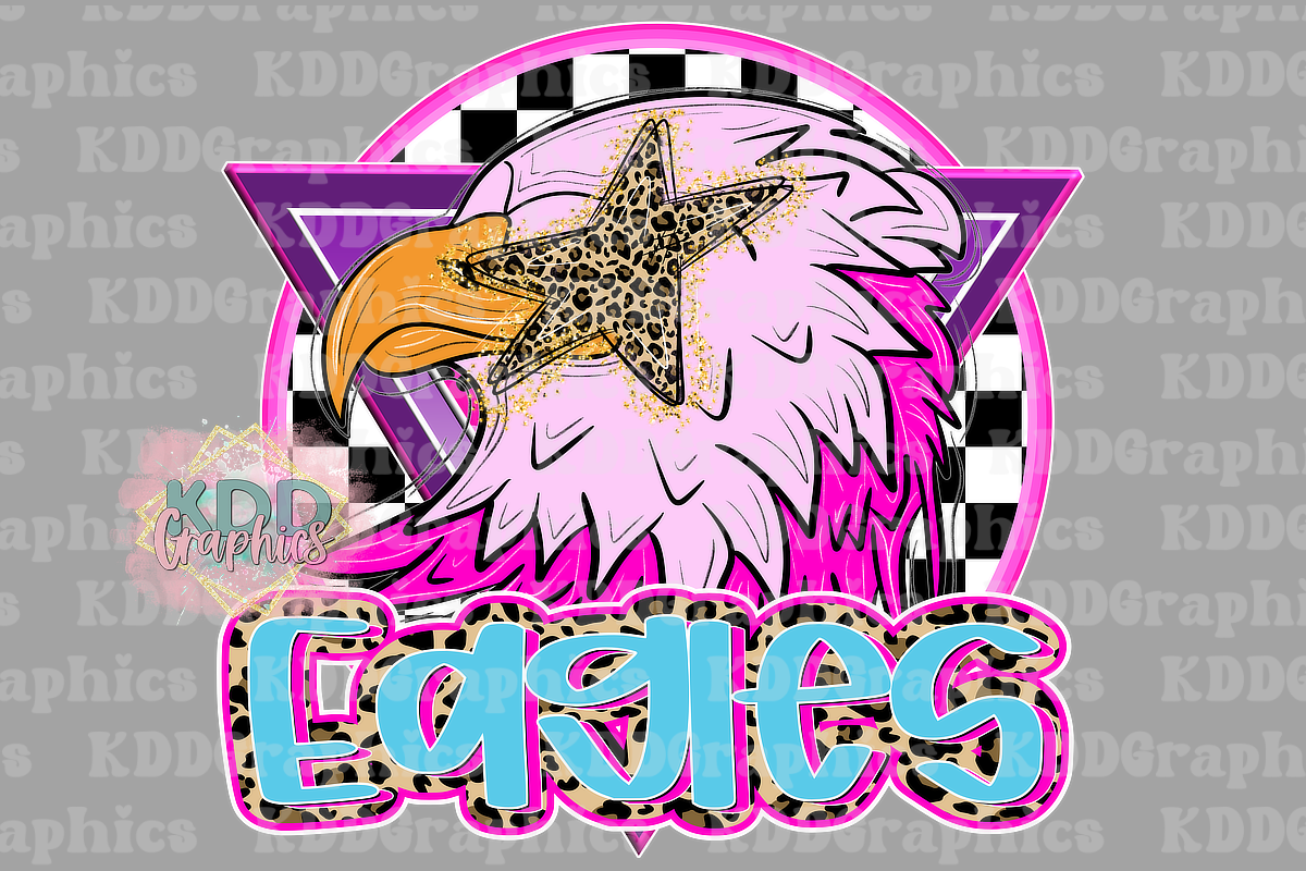 Preppy Pink Cheetah Doodles Eagles Mascot Head - Eagle School Spirit PNG