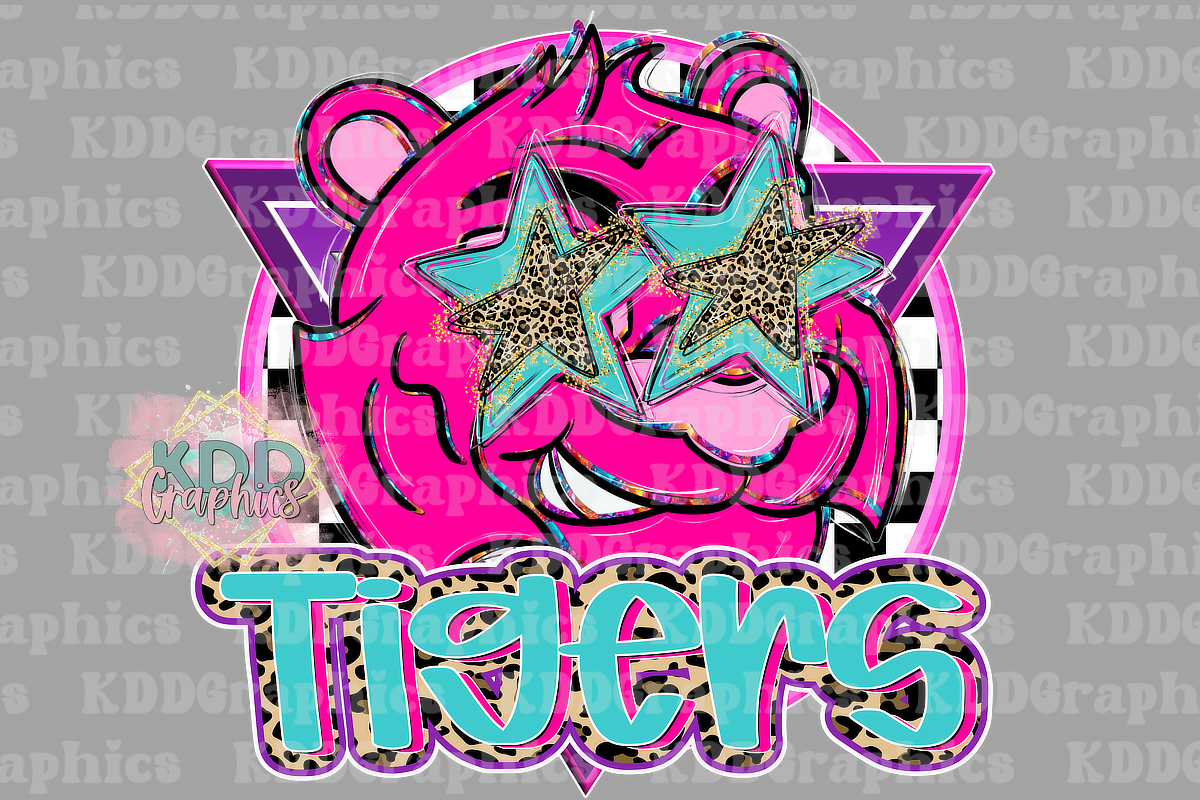 Preppy Pink Cheetah Doodles Tigers Mascot - Tiger School Spirit PNG