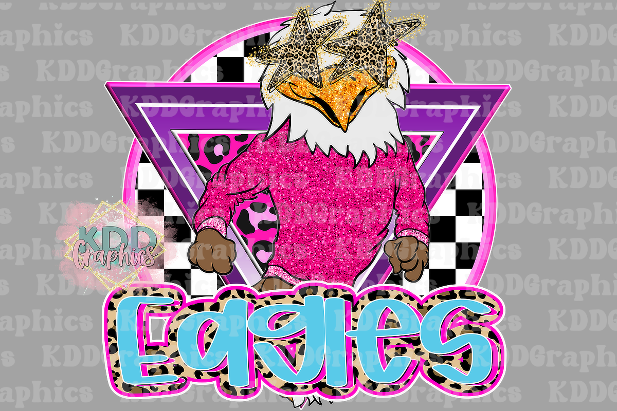 Preppy Pink Cheetah Eagles Mascot Standing - Eagle School Spirit PNG
