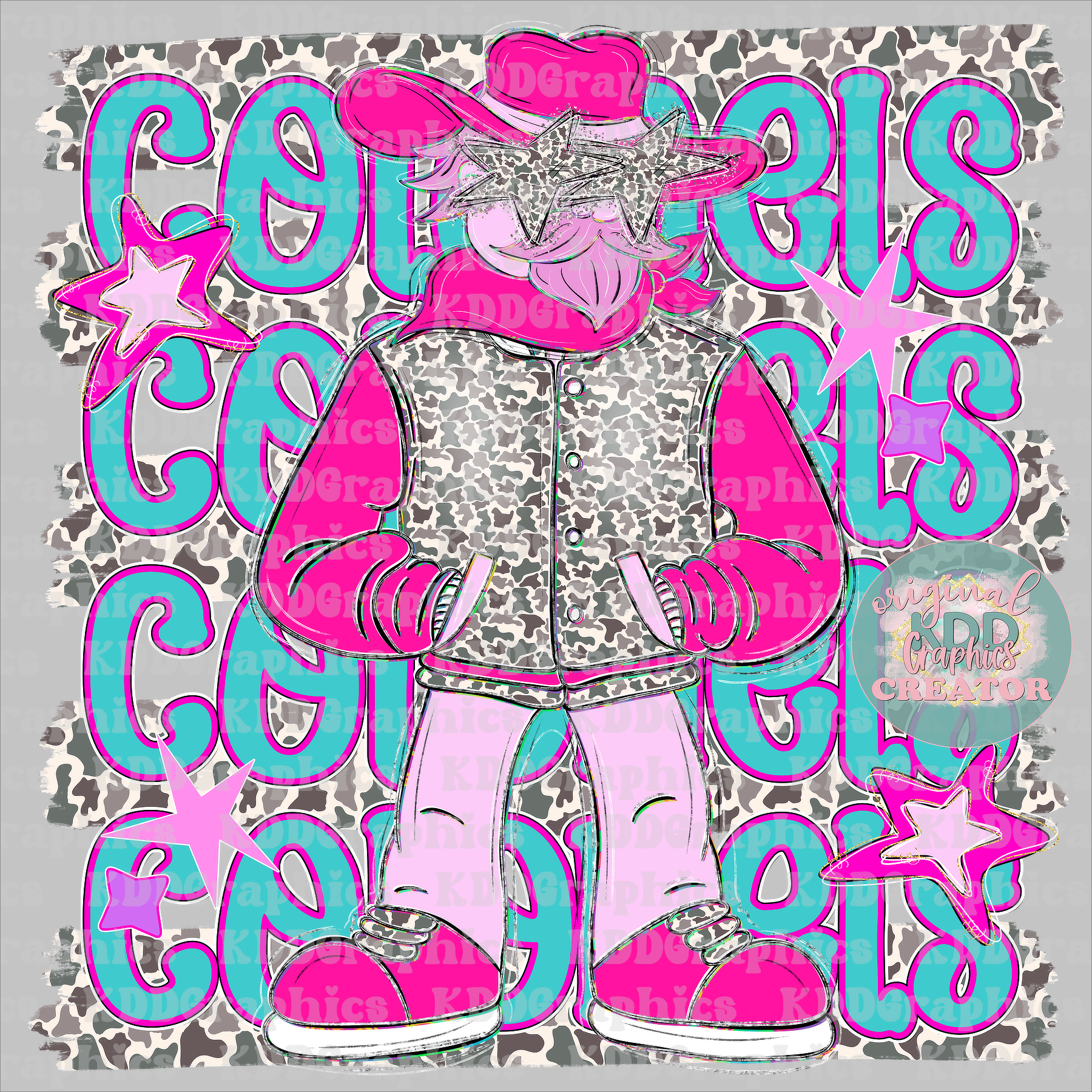 Preppy Pink Colonel Mascot - Camo Brushstrokes - Colonels School Spirit PNG