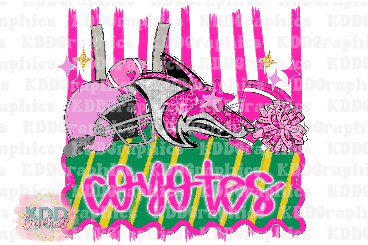 Preppy Pink Coyotes Mascot Head - Football Stadium Cheer - Coyote School Spirit PNG