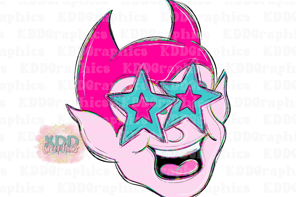 Preppy Pink Devil Face - Devil Mascot - Devils - School Spirit
