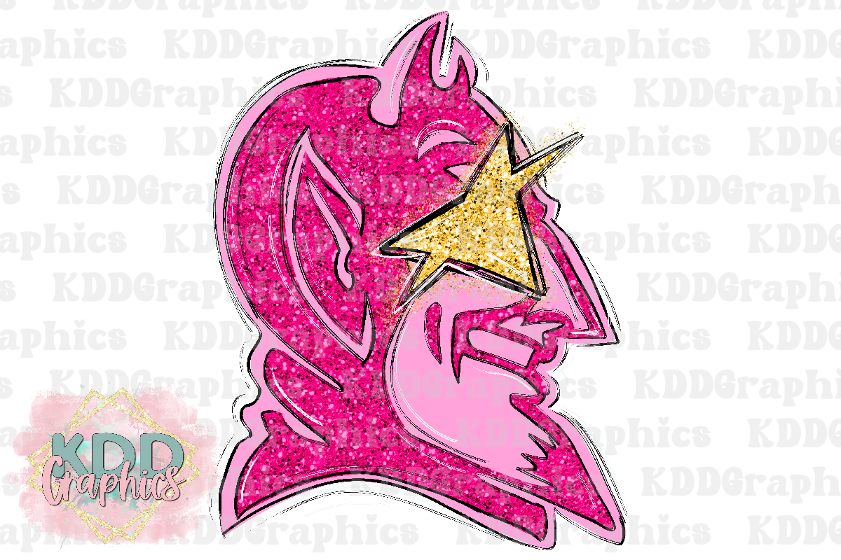 Preppy Pink Devil Face - Devil Mascot PNG - Gold Star Eyes - School Spirit