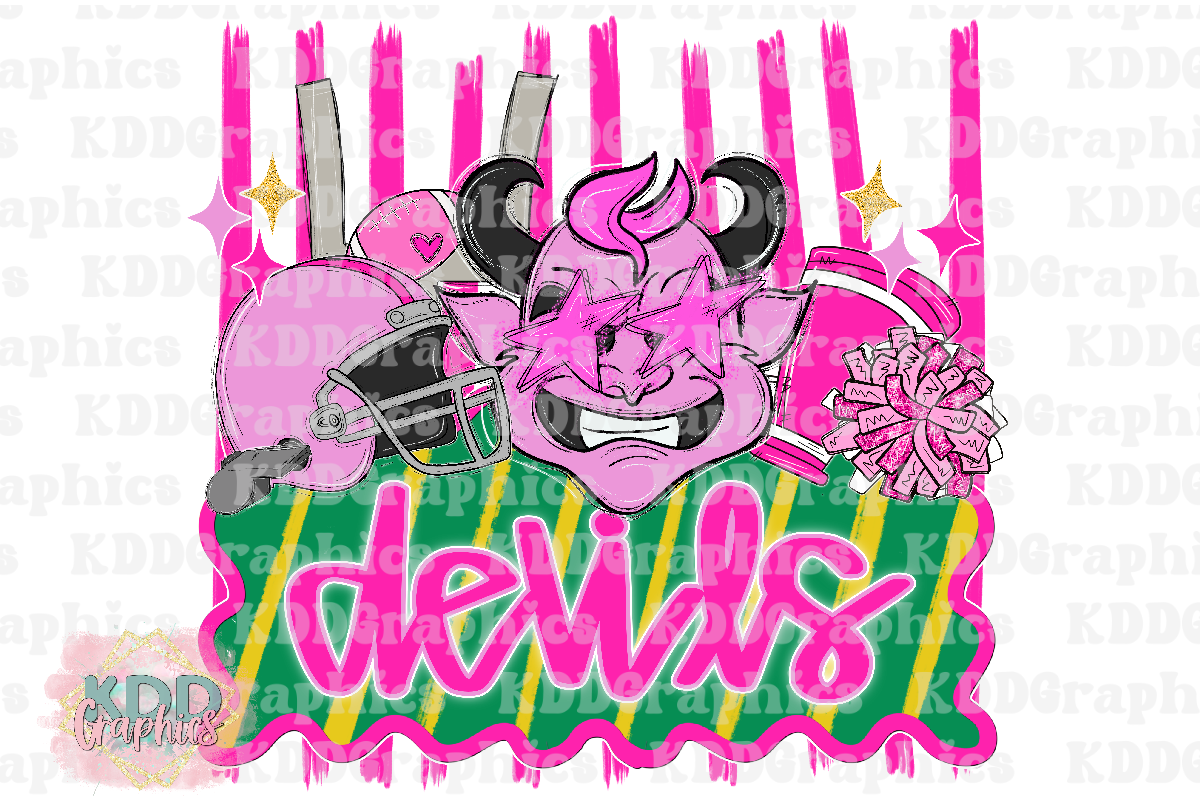 Preppy Pink Devils Football Cheer - Devil Mascot PNG - School Spirit