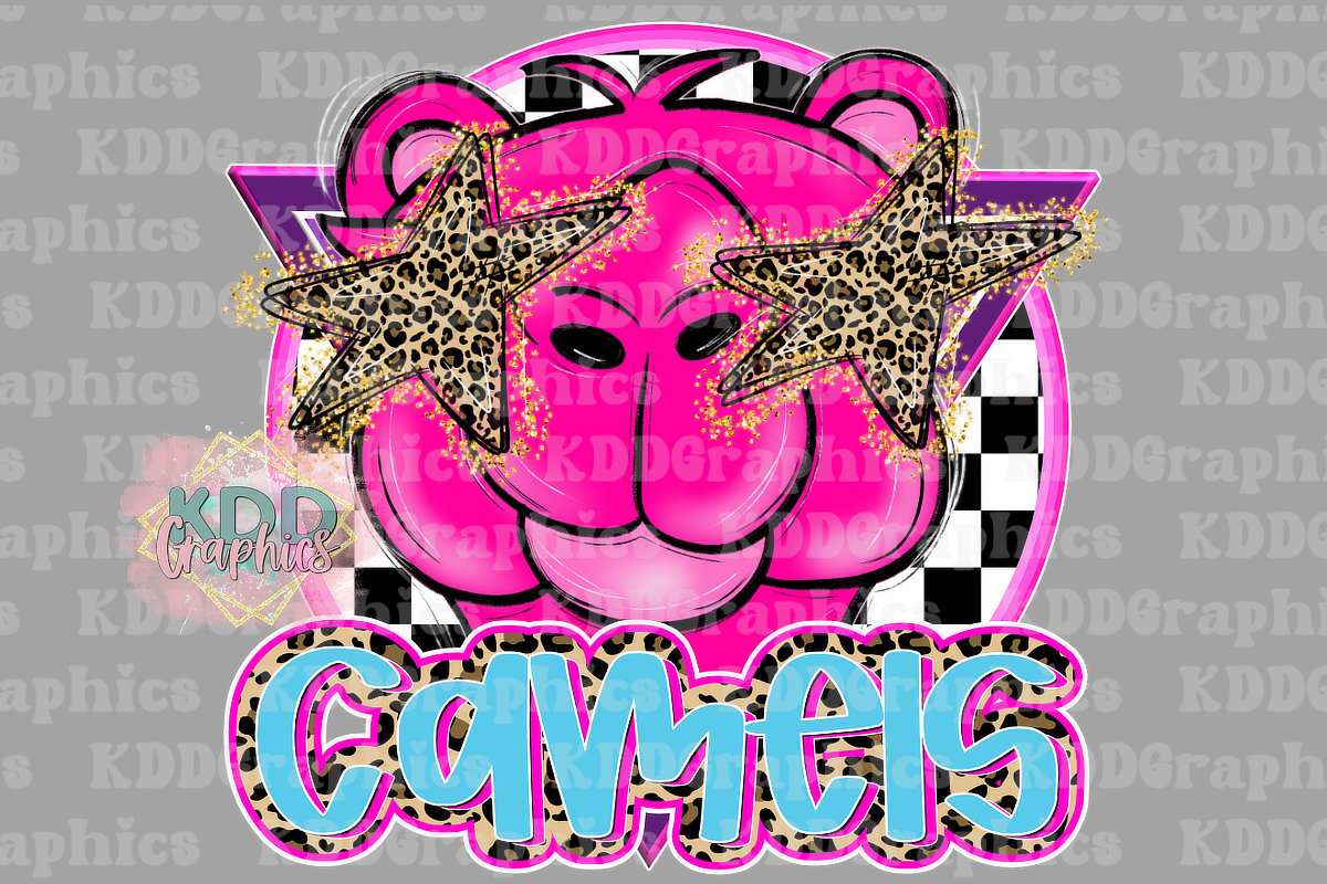 Preppy Pink Doodle Camels Mascot Head - Camel School Spirit PNG