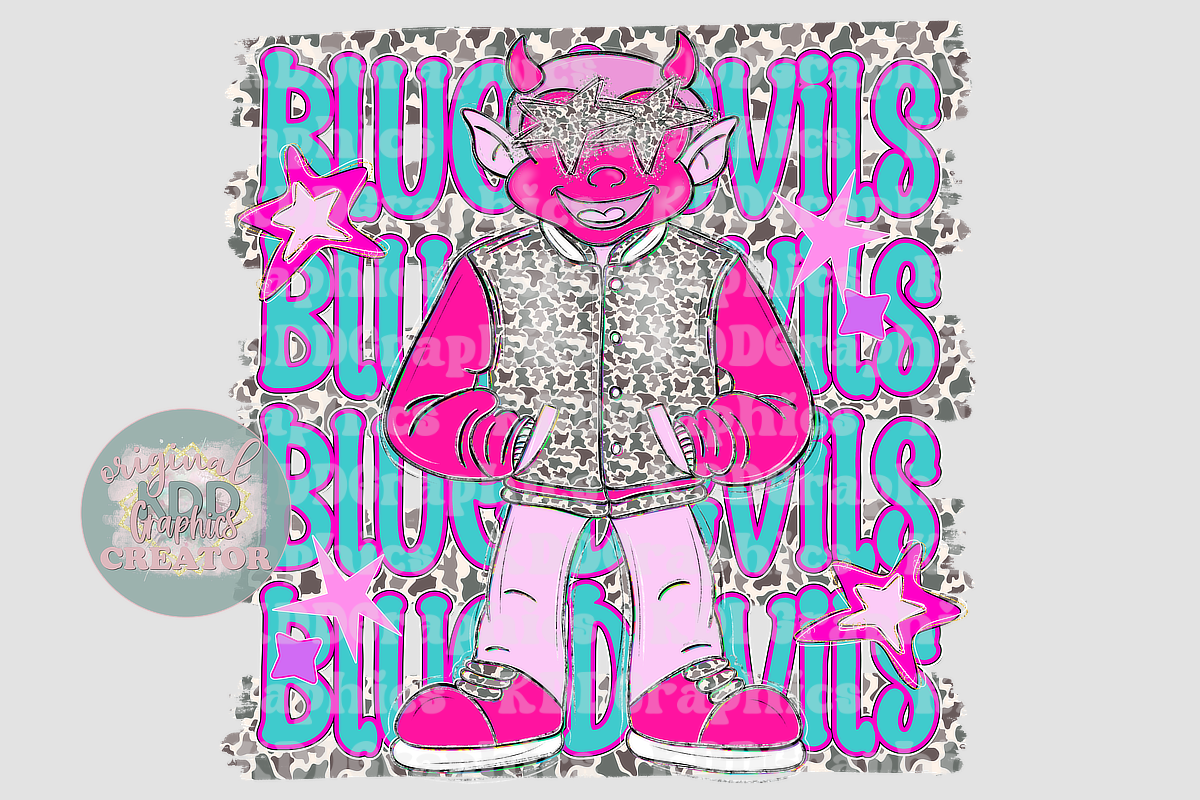 Preppy Pink Eagle Blue Devils Mascot - Camo Brushstrokes - Blue Devil School Spirit PNG