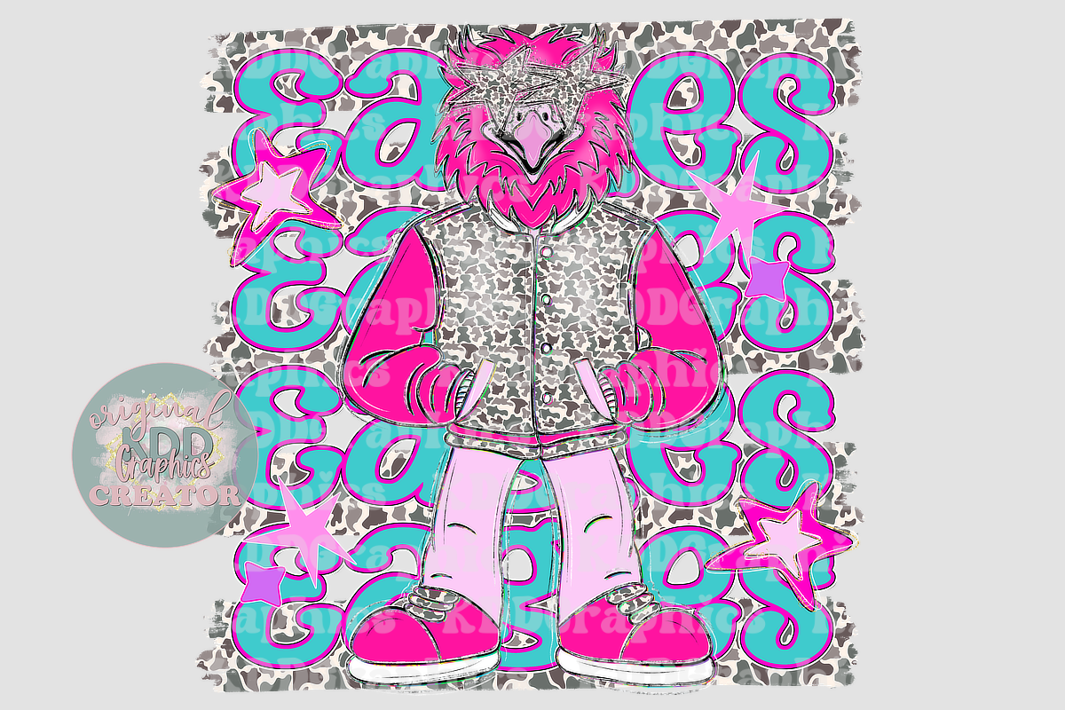 Preppy Pink Eagle Knight Mascot - Camo Brushstrokes - Eagles School Spirit PNG