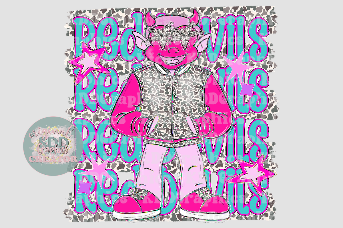 Preppy Pink Eagle Red Devils Mascot - Camo Brushstrokes - Red Devil School Spirit PNG