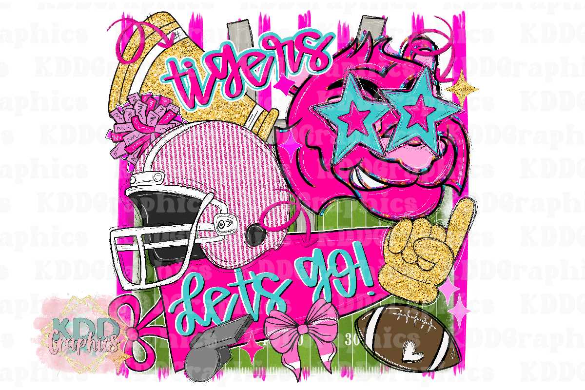 Preppy Pink Football Cheer Tigers Mascot - Tiger School Spirit PNG