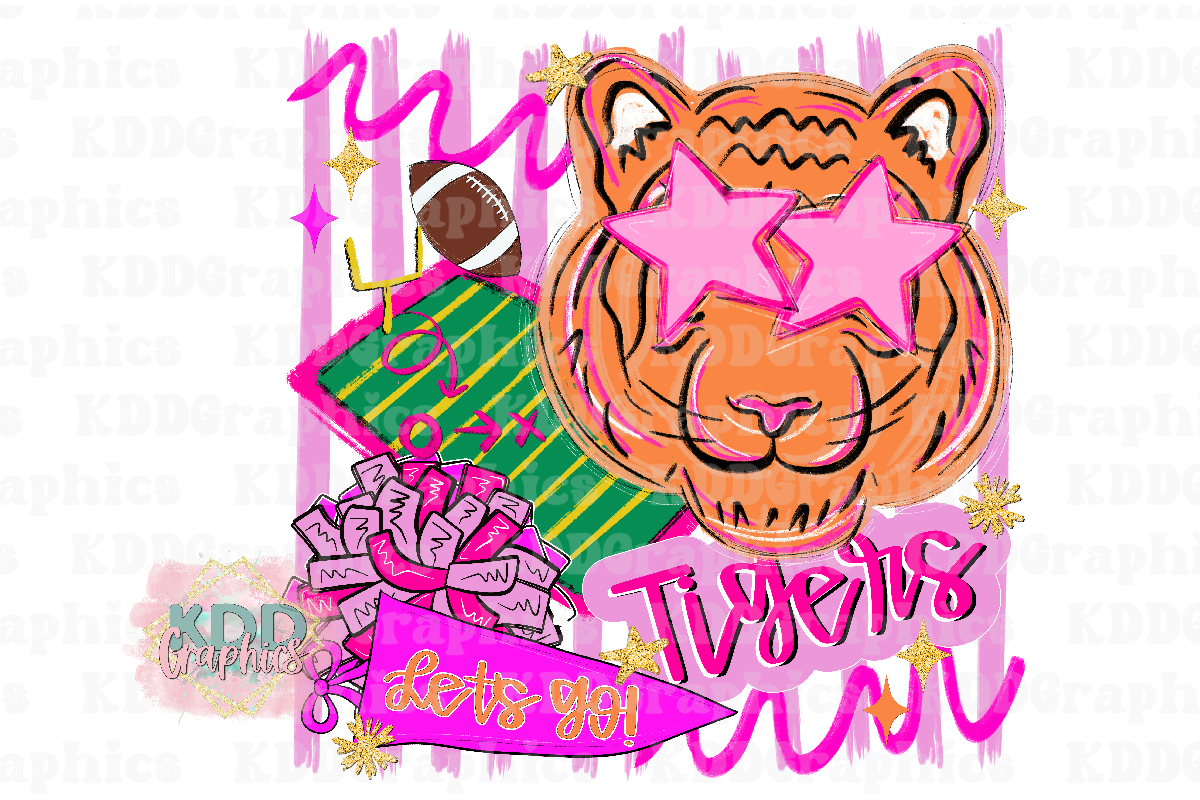 Preppy Pink Football Cheer Tigers Mascot - Tiger School Spirit PNG