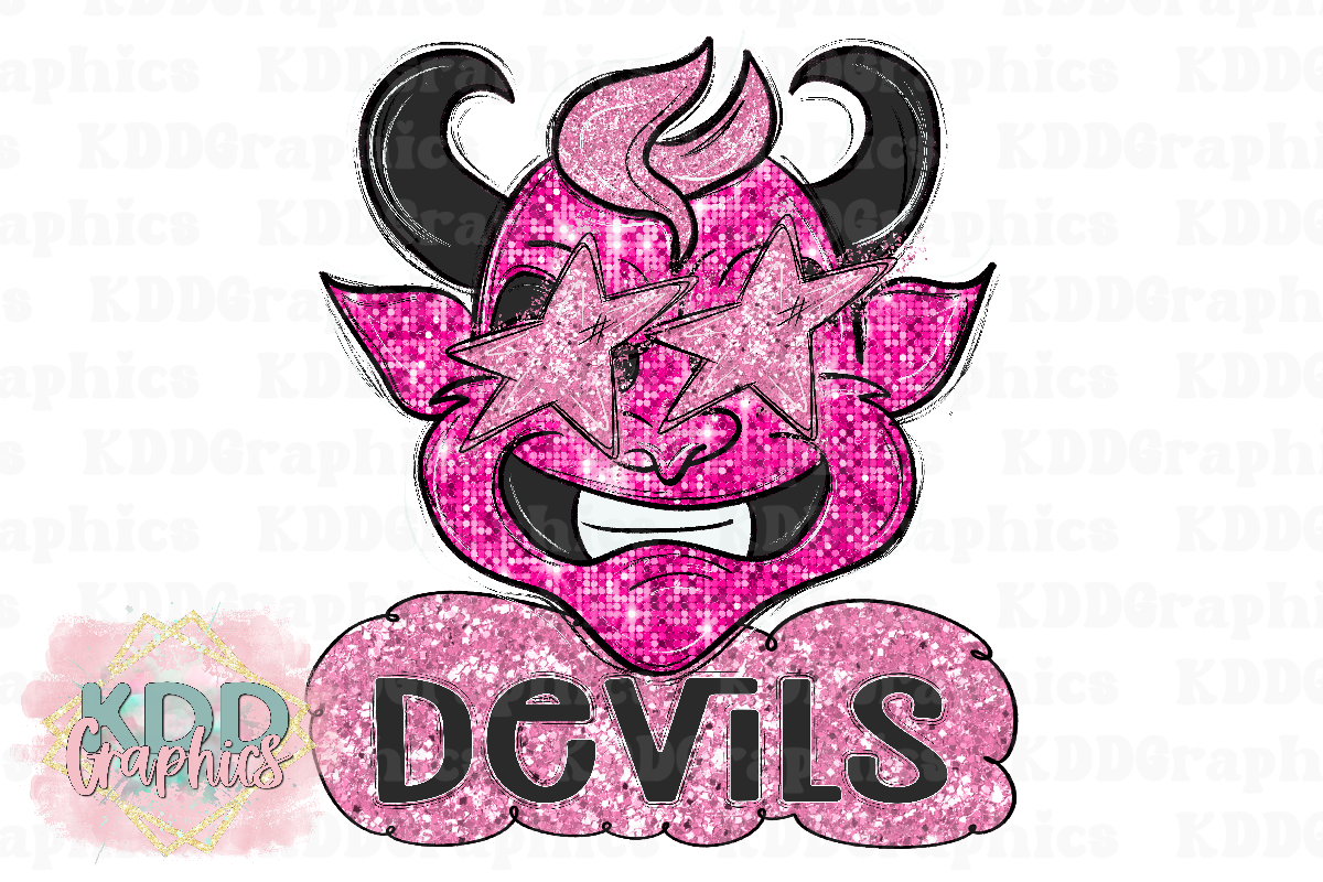 Preppy Pink Glitter Devils Mascot PNG - Devil PNG - School Spirit