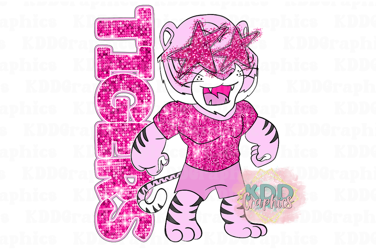 Preppy Pink Glitter Tigers Mascot - Mascots School Spirit PNG