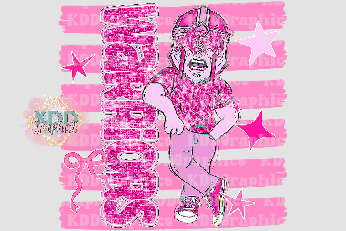 Preppy Pink Glitter Warriors Mascot Standing - Brushstroke - Warrior School Spirit PNG