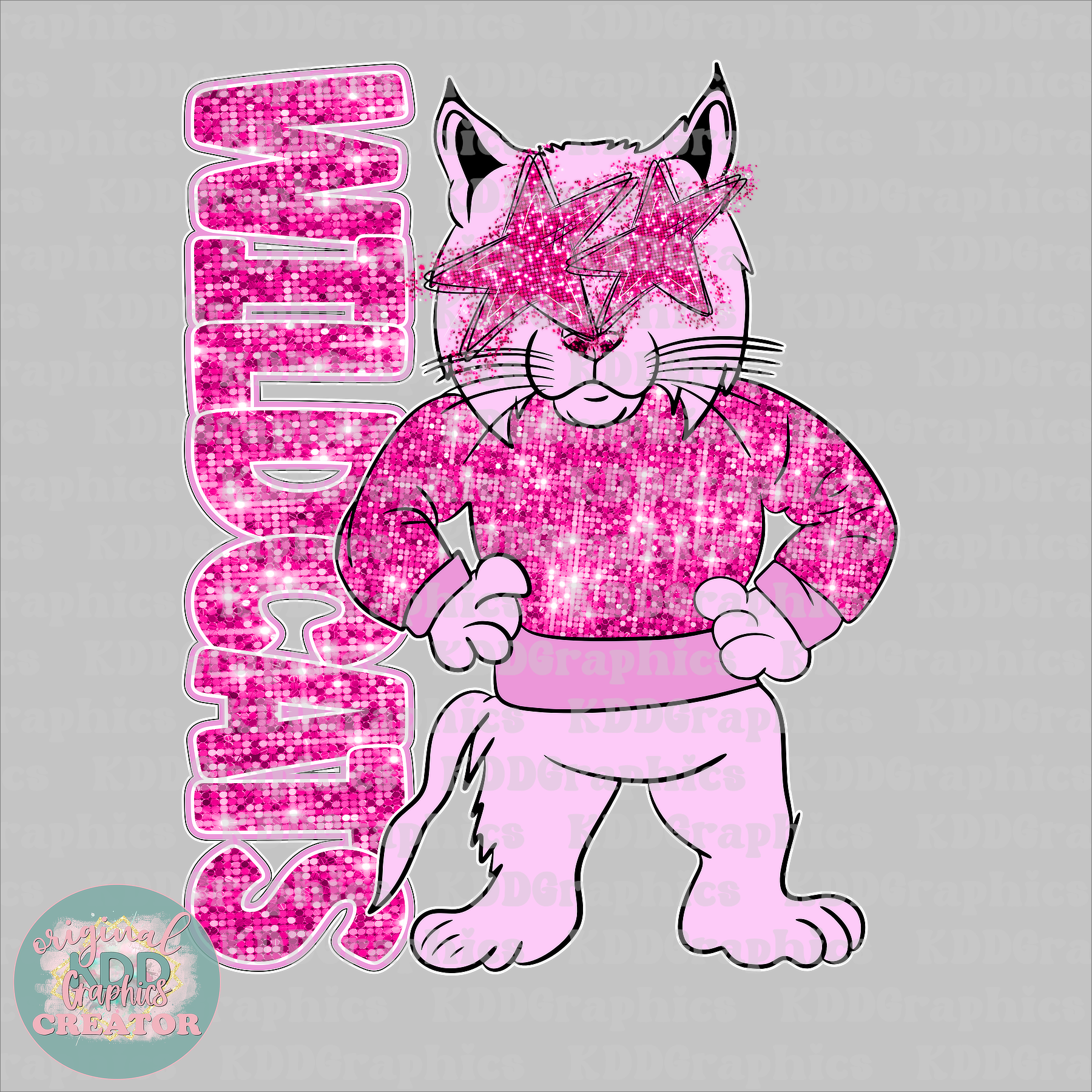 Preppy Pink Glitter Wildcats Mascot Standing - Wildcat School Spirit PNG
