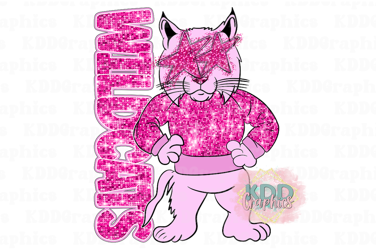 Preppy Pink Glitter Wildcats Mascot Standing - Wildcat School Spirit PNG
