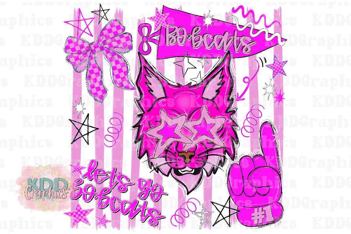 Preppy Pink Let's Go Bobcats - Bobcat Mascot - School Spirit PNG