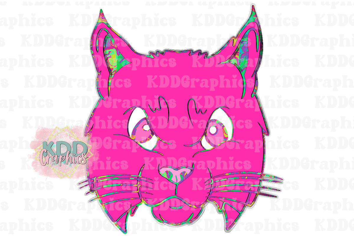 Preppy Pink Multicolored Wildcat Mascot Head - Wildcats School Spirit PNG