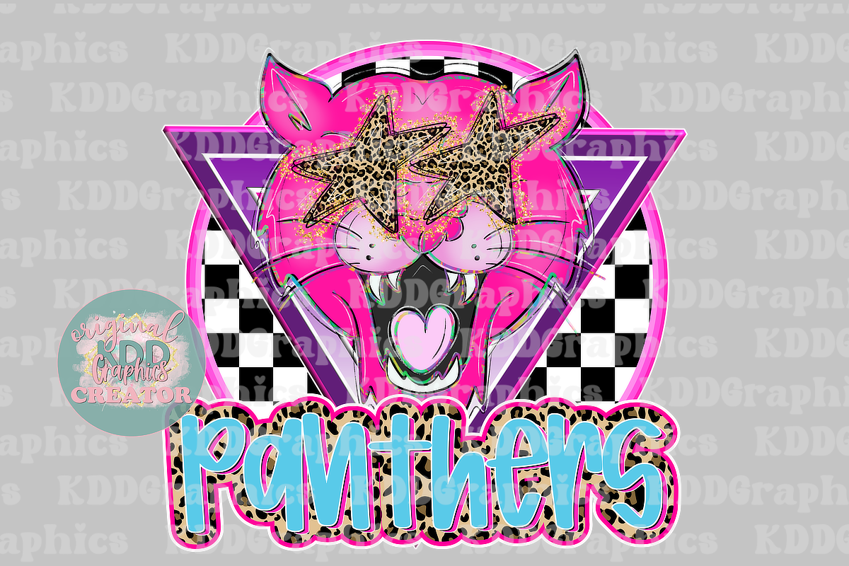 Preppy Pink Panther Mascot Head - Cheetah Star Eyes - Panthers School Spirit PNG