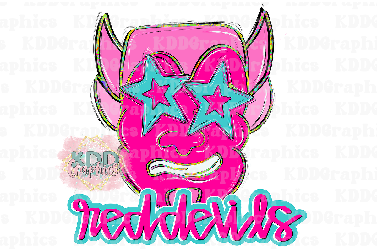 Preppy Pink Red Devils Mascot - Red Devil School Spirit PNG