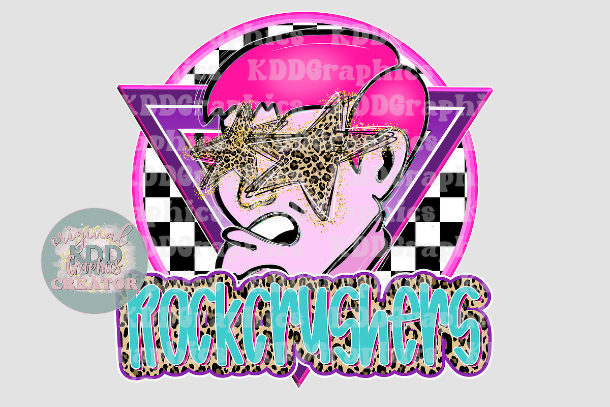 Preppy Pink Rockcrusher Mascot Head - Cheetah Star Eyes - Rockcrushers School Spirit PNG