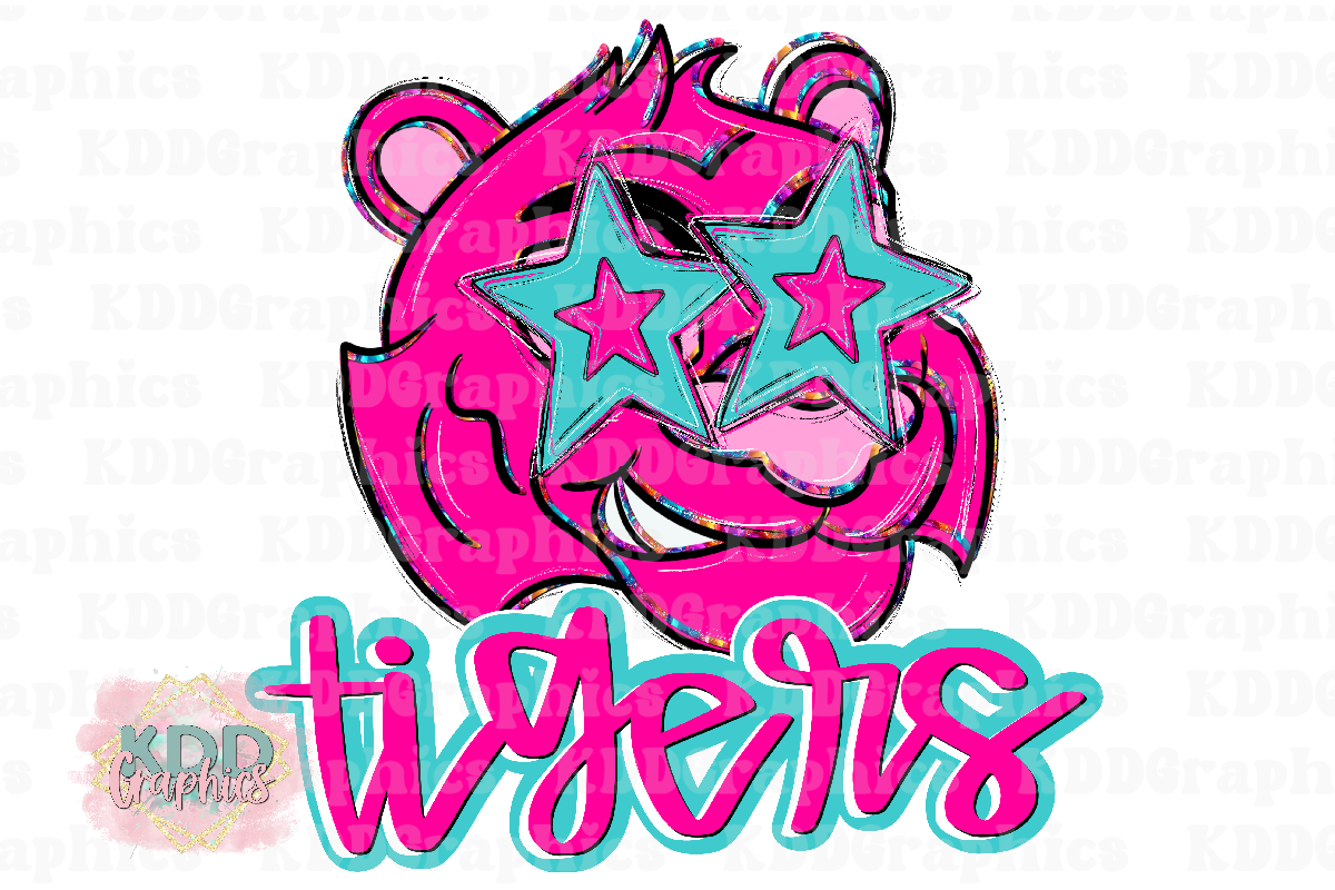 Preppy Pink Tiger Mascot Face - Tigers School Spirit PNG