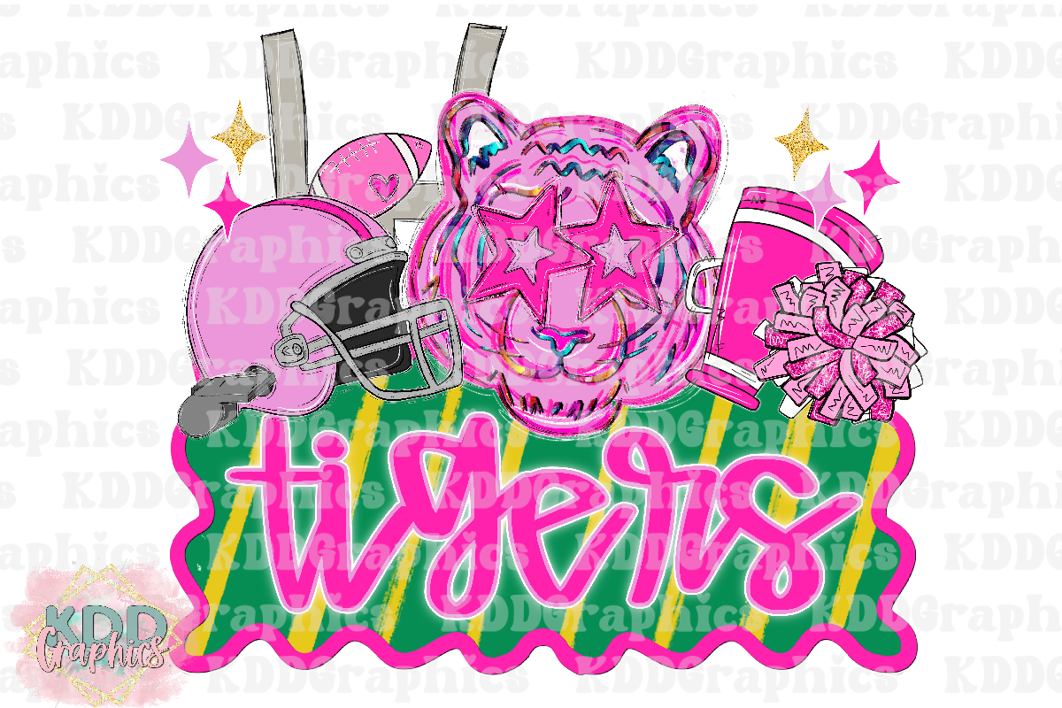 Preppy Pink Tigers - Football Cheer - Tiger Mascot PNG