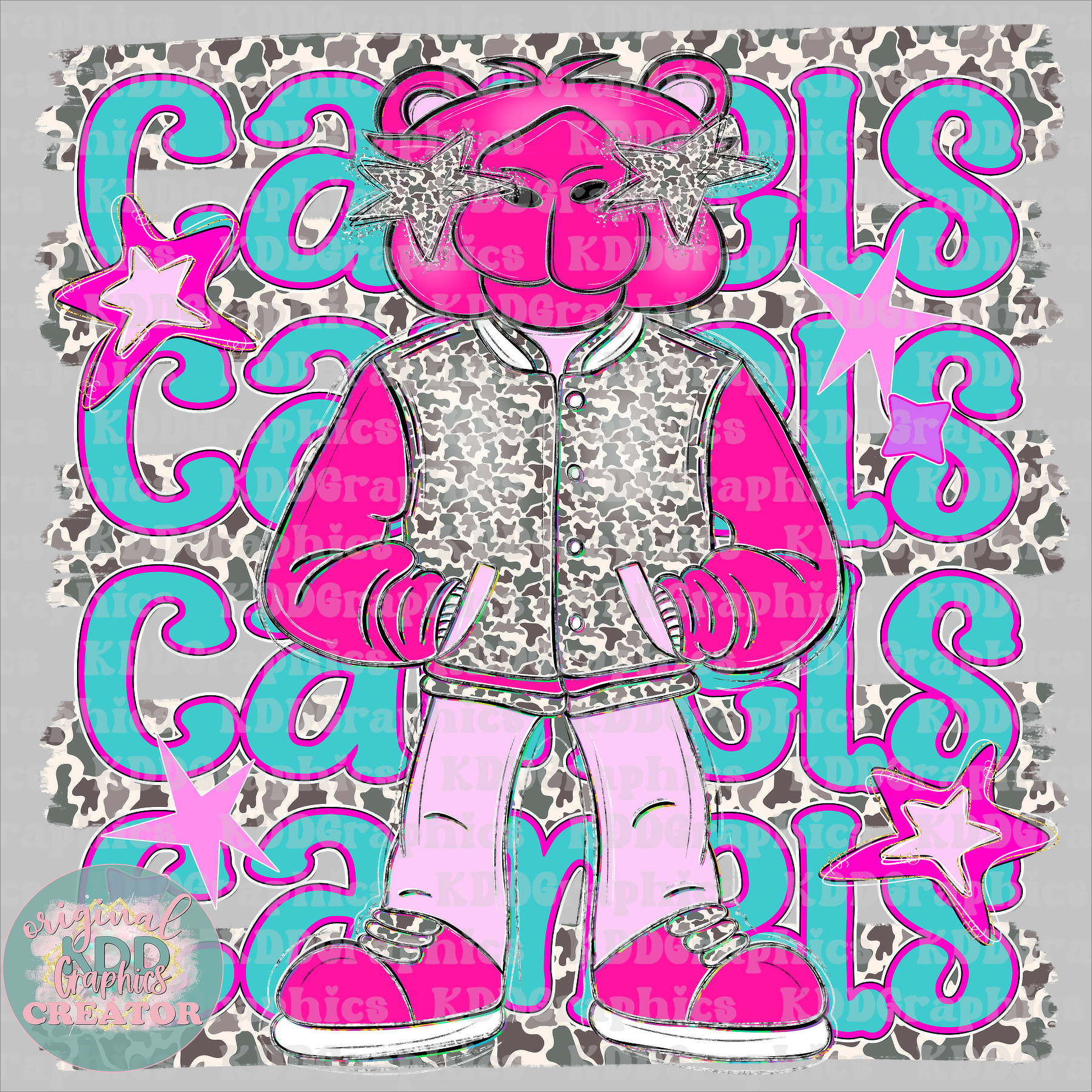 Preppy Pink Varsity Camels Mascot - Camo Brushstrokes - Camel School Spirit PNG