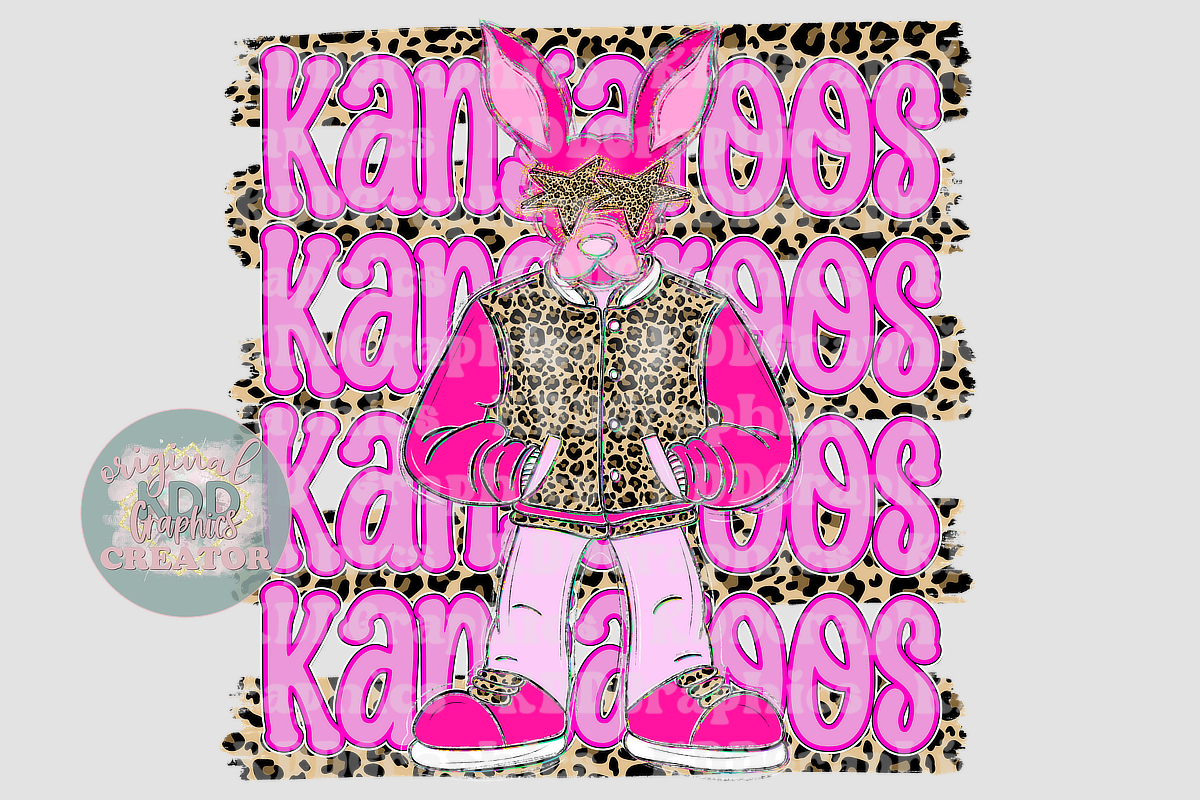 Preppy Pink Varsity Kangaroo Mascot - Cheetah Brushstrokes - Kangaroos School Spirit PNG