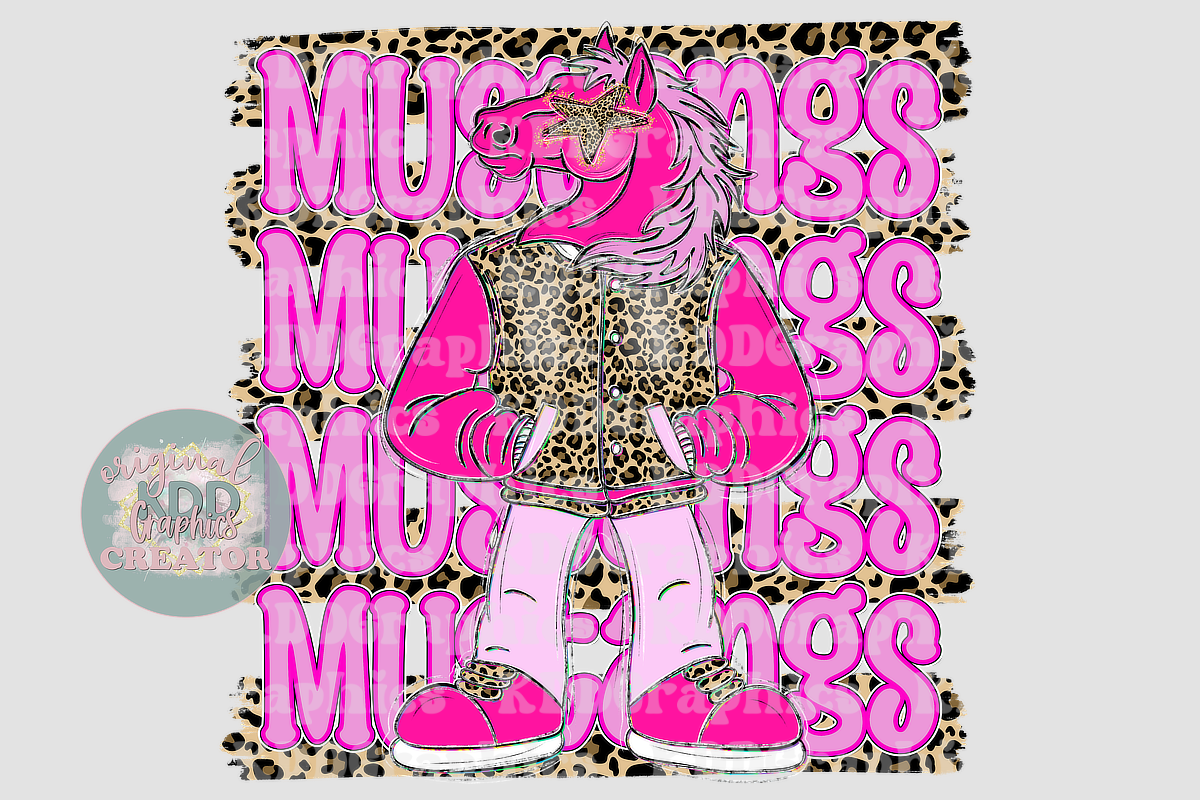 Preppy Pink Varsity Mustang Mascot - Cheetah Brushstrokes - Mustangs School Spirit PNG