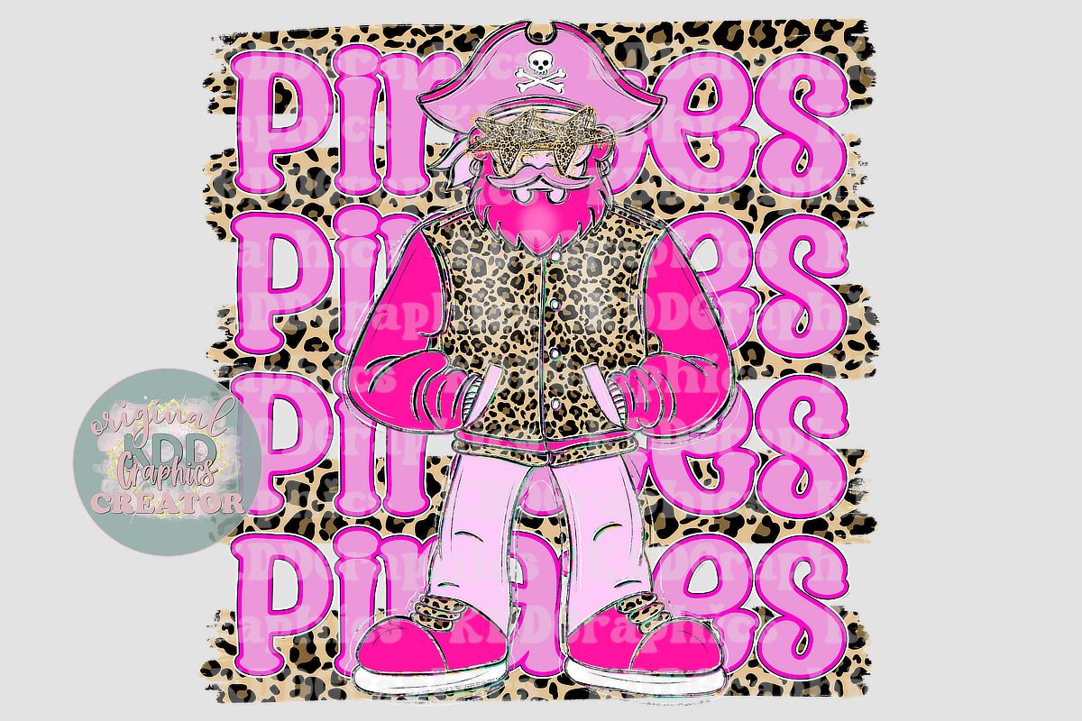 Preppy Pink Varsity Pirate Mascot - Cheetah Brushstrokes - Pirates School Spirit PNG