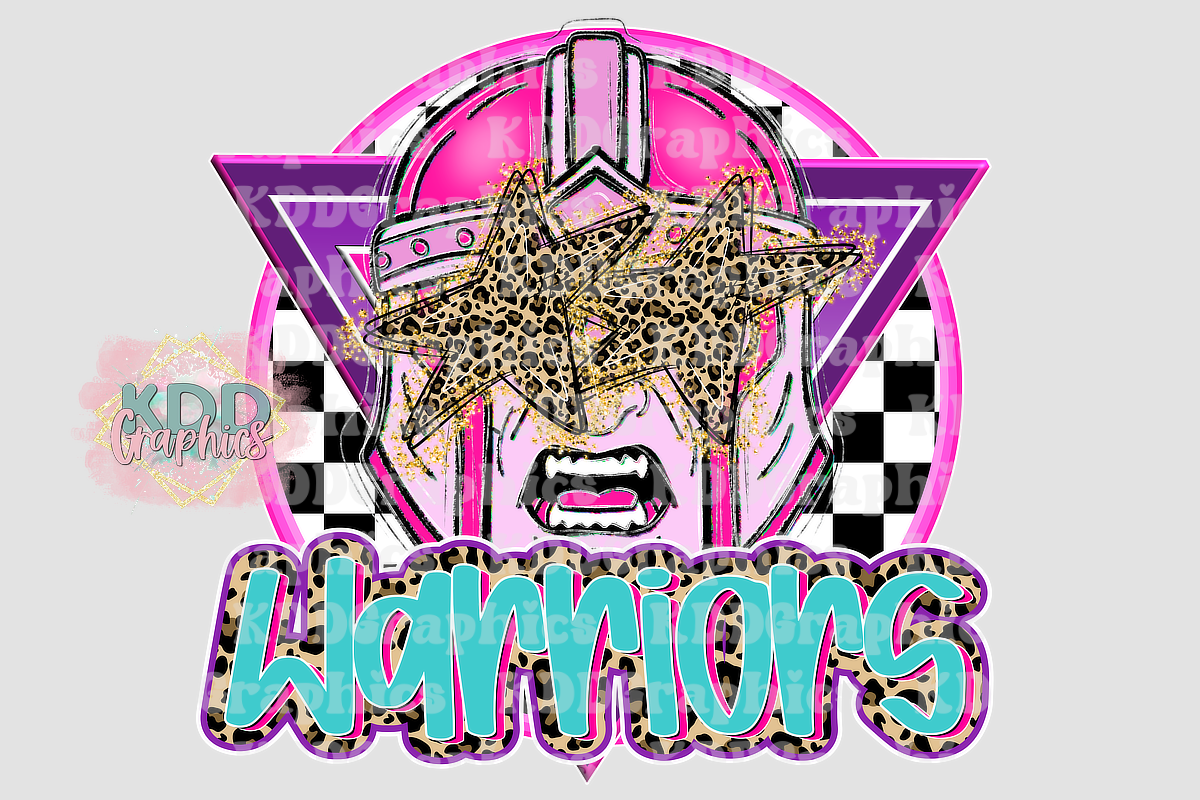 Preppy Pink Warriors Mascot Head - Cheetah Star Eyes - Warrior School Spirit PNG