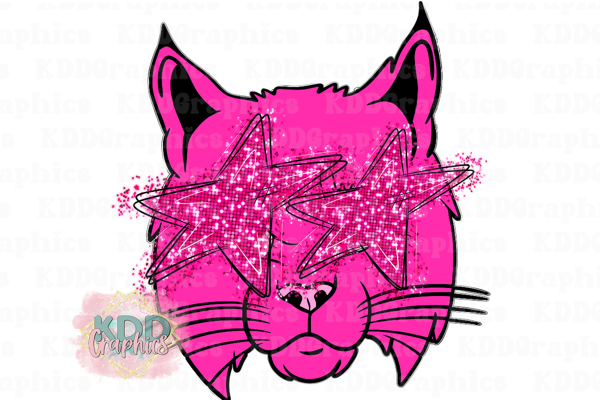 Preppy Pink Wildcat Mascot - Glitter Star Eyes - Wildcats School Mascot PNG