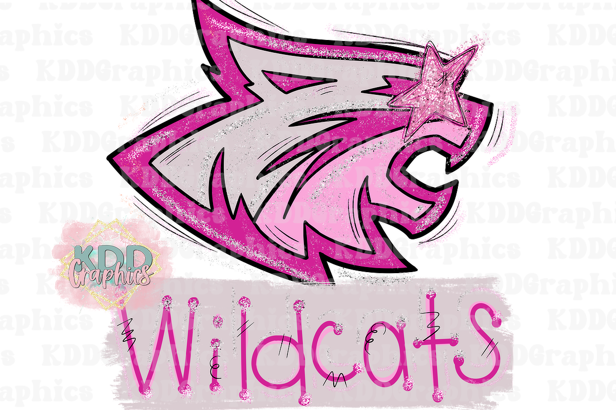 Preppy Pink Wildcats Mascot - Star Eyes - Wildcat School Spirit PNG