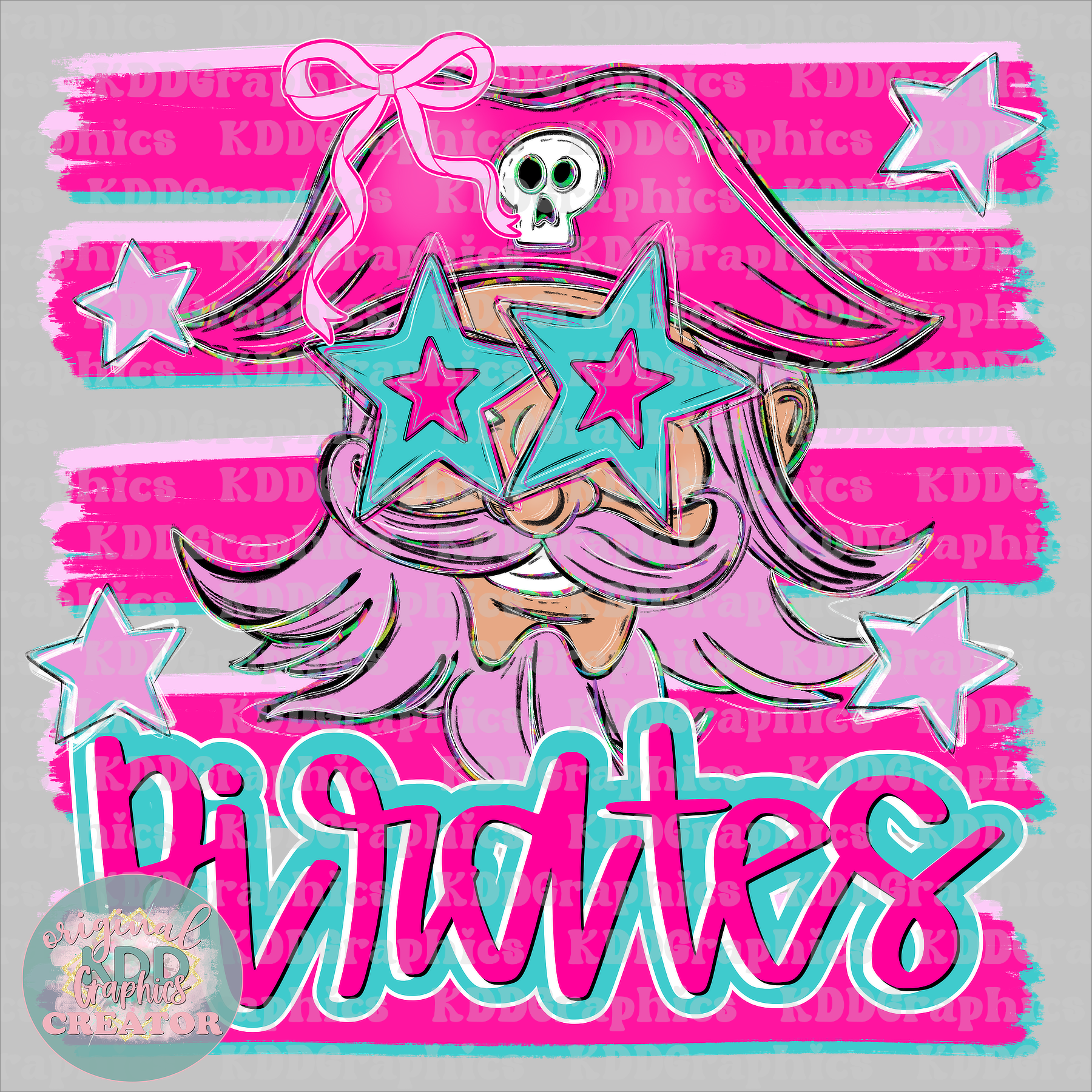 Preppy Pirate Mascot - Preppy Brushstrokes Stars - Pirates School Spirit PNG