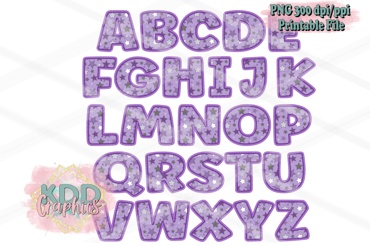 Preppy Purple Stars Doodle Letters PNG