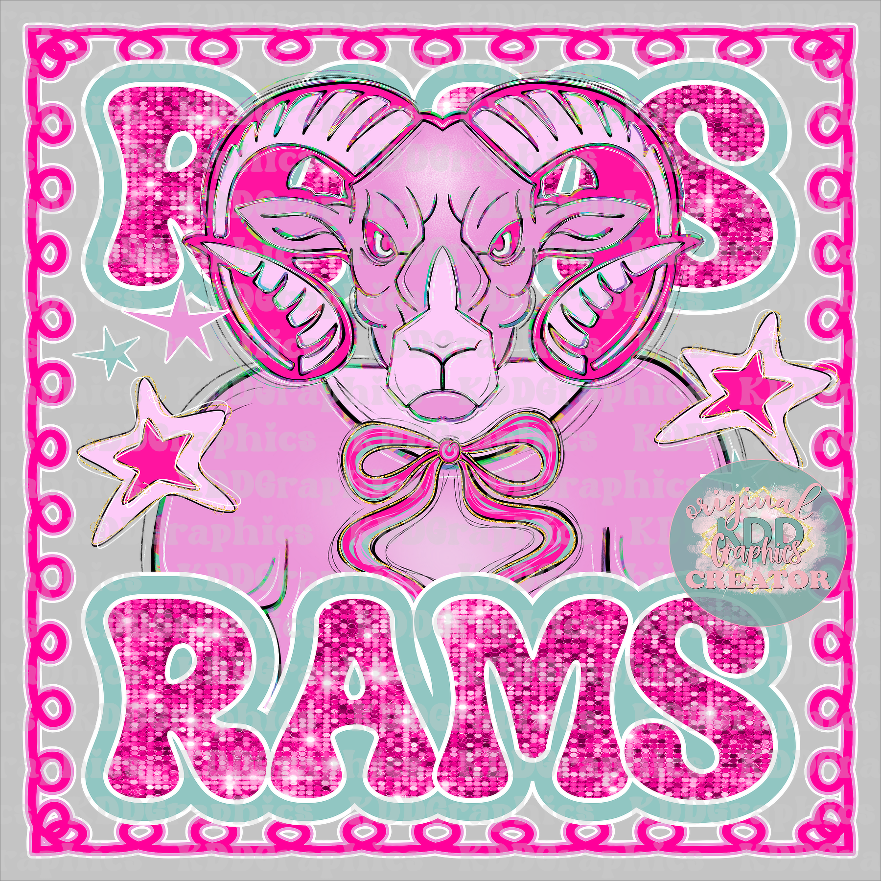 Preppy Ram Mascot - Stars Glitter Frame - Rams School Spirit PNG