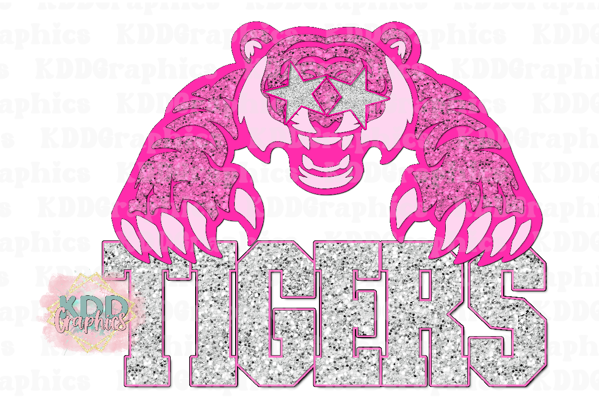 Preppy Silver Glitter Tigers PNG - Tiger Mascot - School Spirit