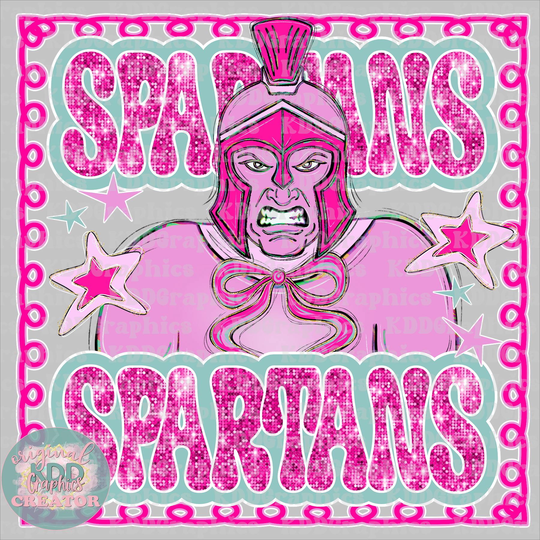 Preppy Spartan Mascot - Stars Glitter Frame - Spartans School Spirit PNG 2