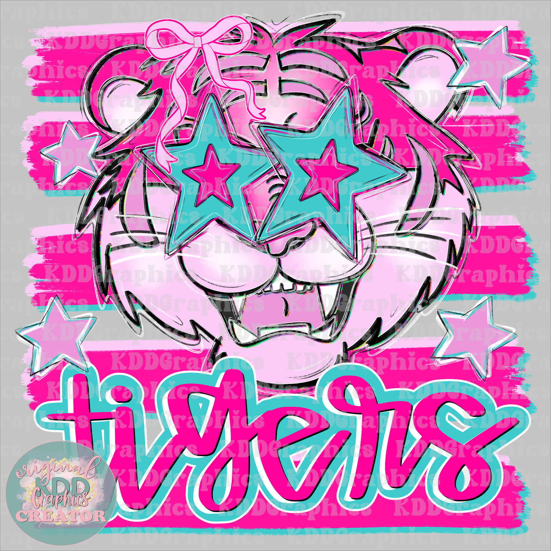 Preppy Tiger Mascot - Preppy Brushstrokes Stars - Tigers School Spirit PNG