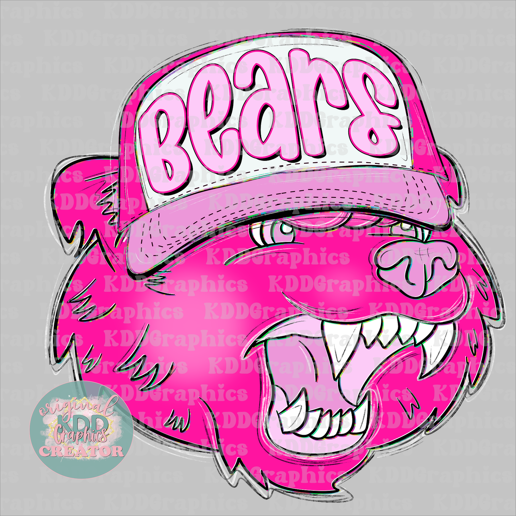 Preppy Trucker Hat Doodles Bear Mascot - Bears School Spirit PNG