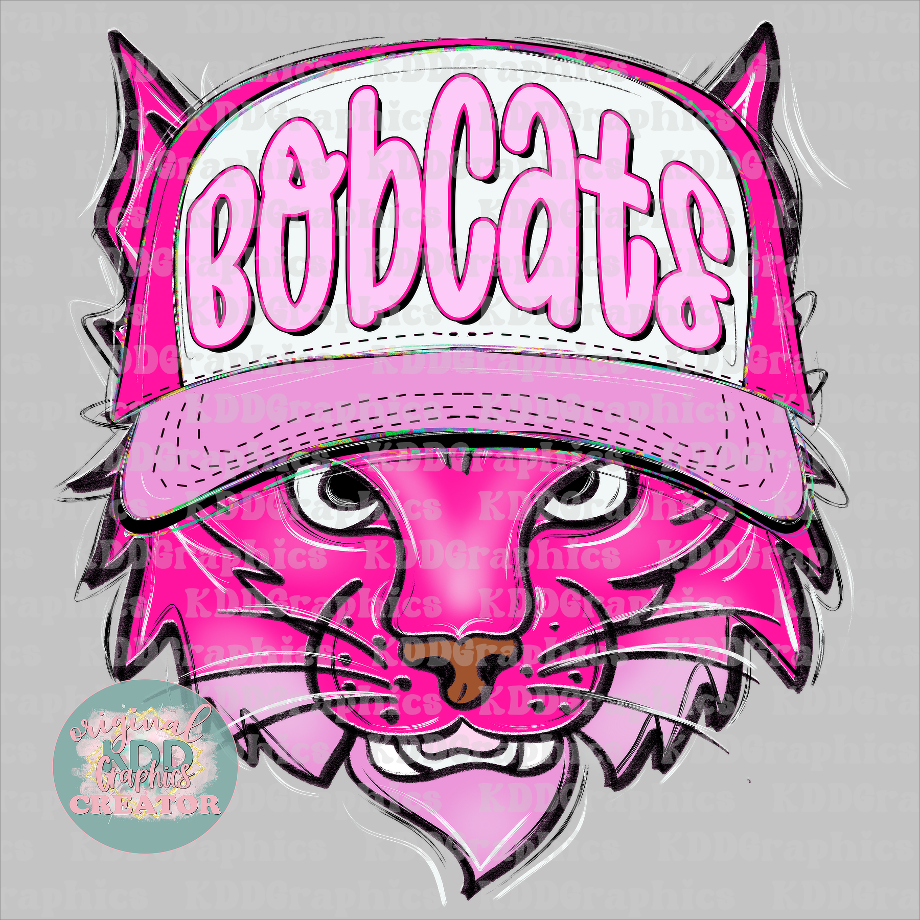 Preppy Trucker Hat Doodles Bobcat Mascot - Bobcats School Spirit PNG