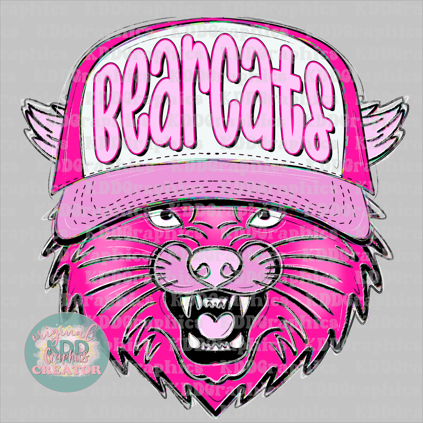Preppy Trucker Hat Doodles Bearcat Mascot - Bearcats School Spirit PNG