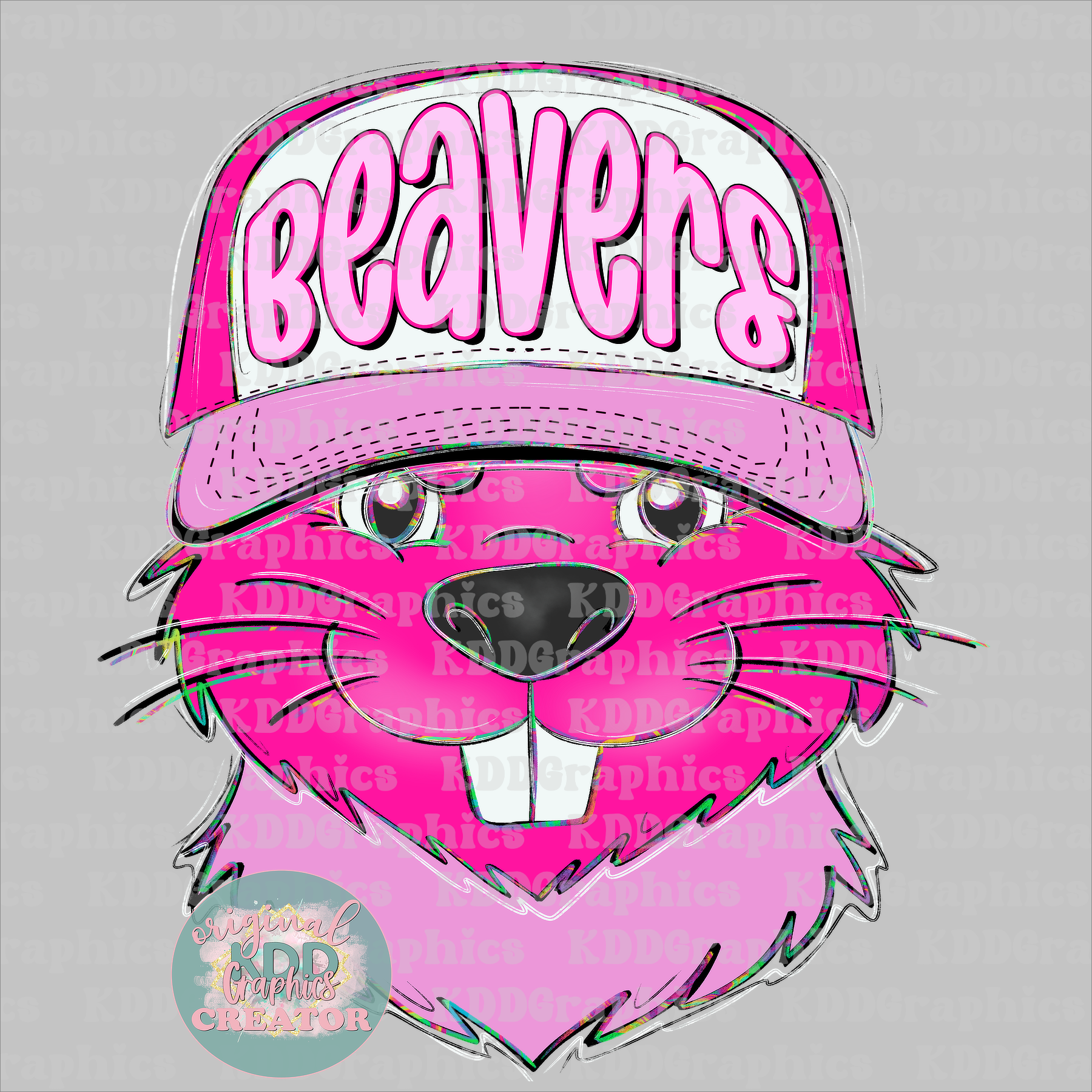 Preppy Trucker Hat Doodles Beaver Mascot - Beavers School Spirit PNG