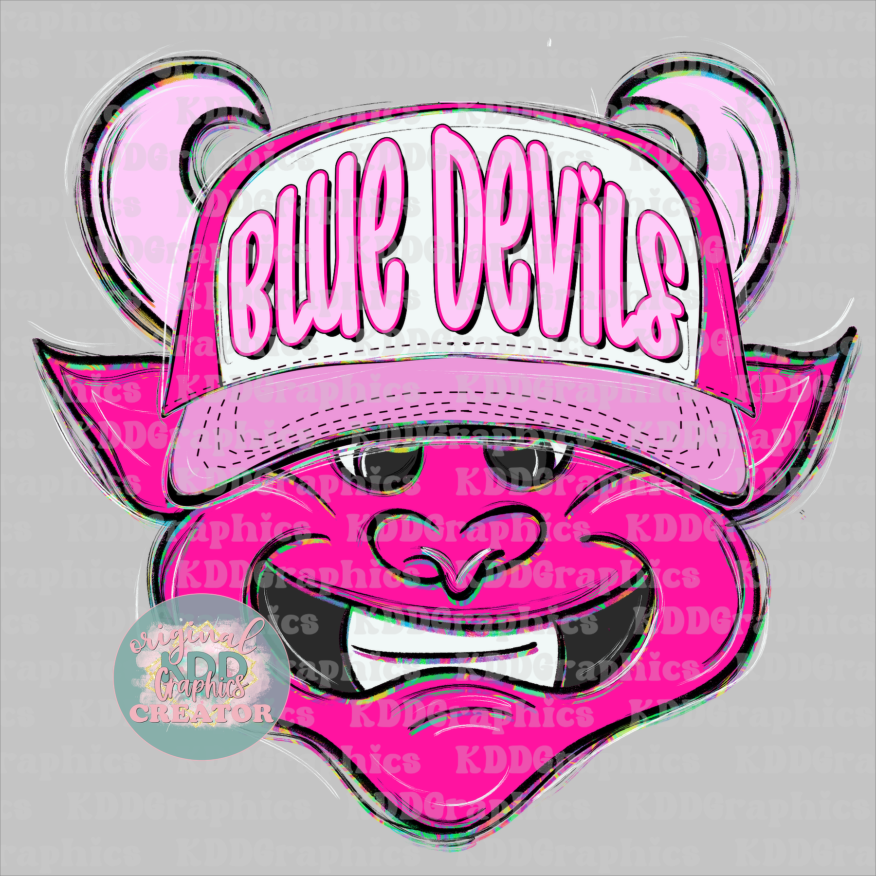 Preppy Trucker Hat Doodles Blue Devil Mascot - Blue Devils School Spirit PNG