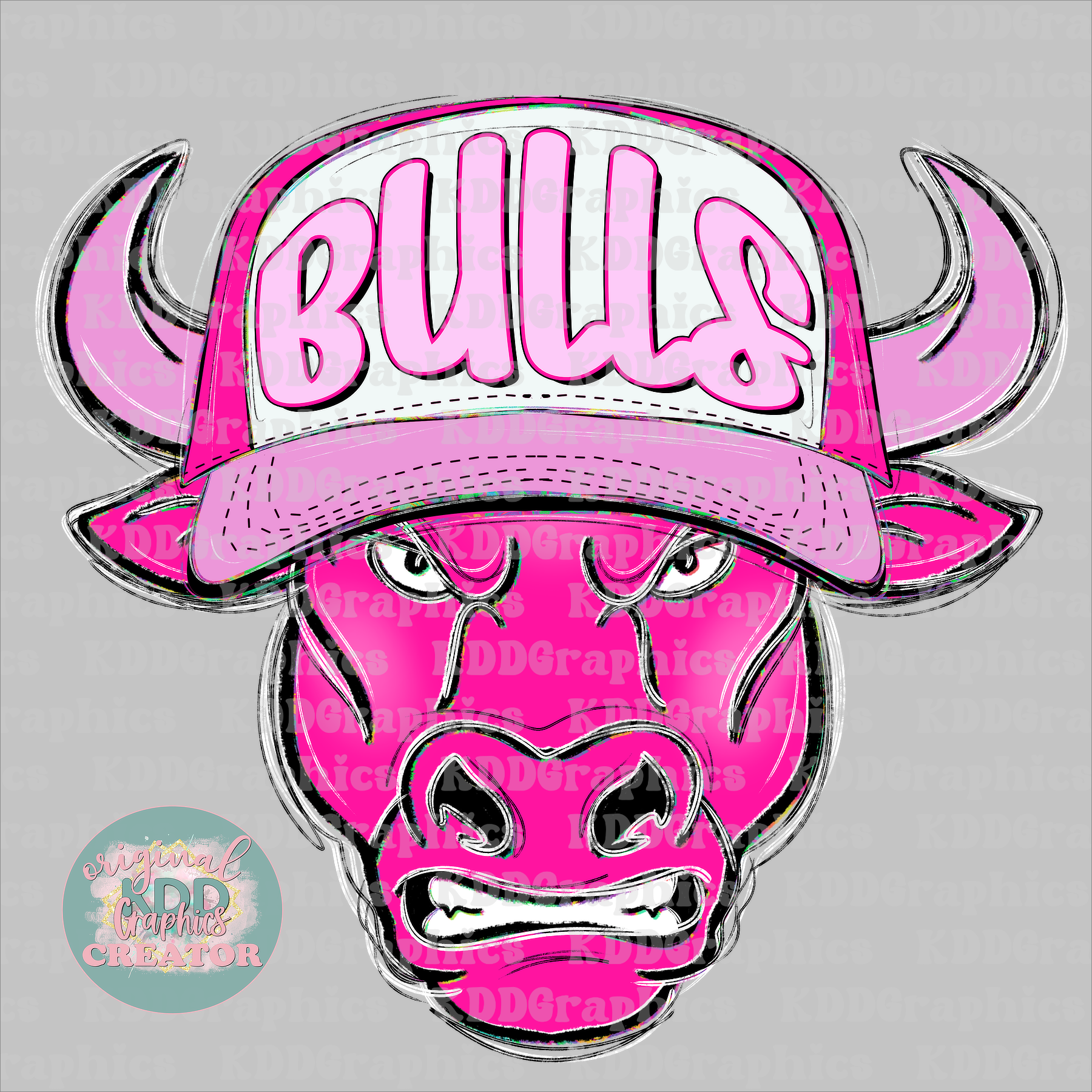 Preppy Trucker Hat Doodles Bull Mascot - Bulls School Spirit PNG
