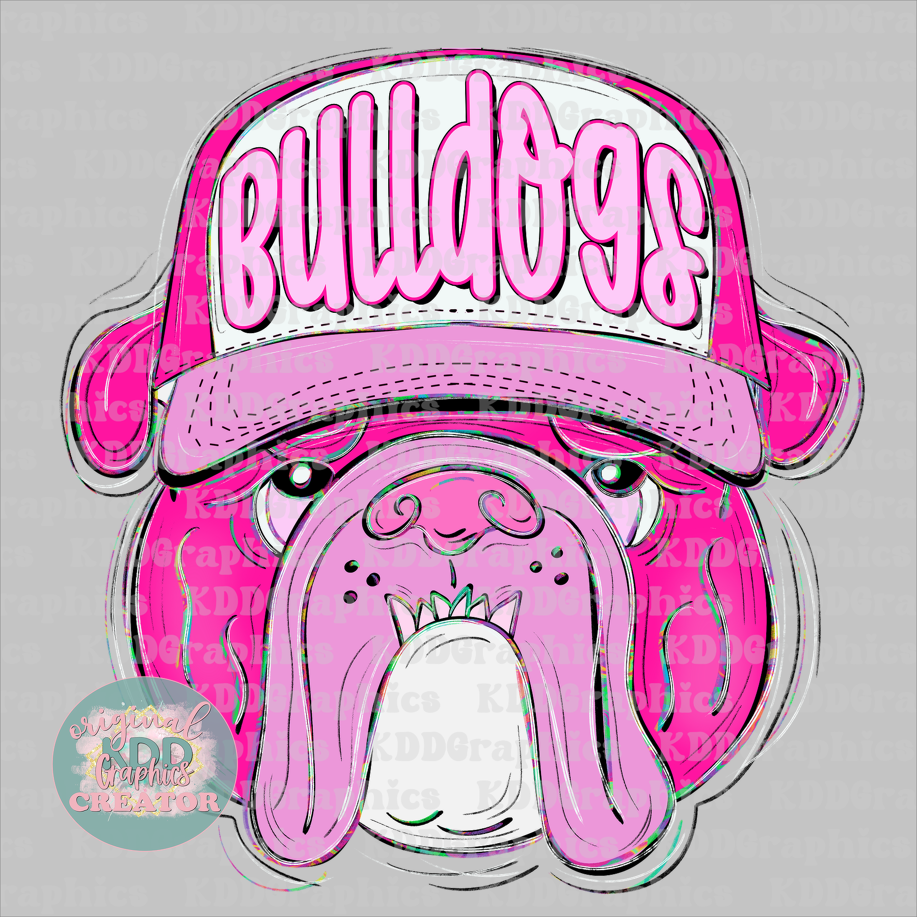 Preppy Trucker Hat Doodles Bulldog Mascot - Bulldogs School Spirit PNG