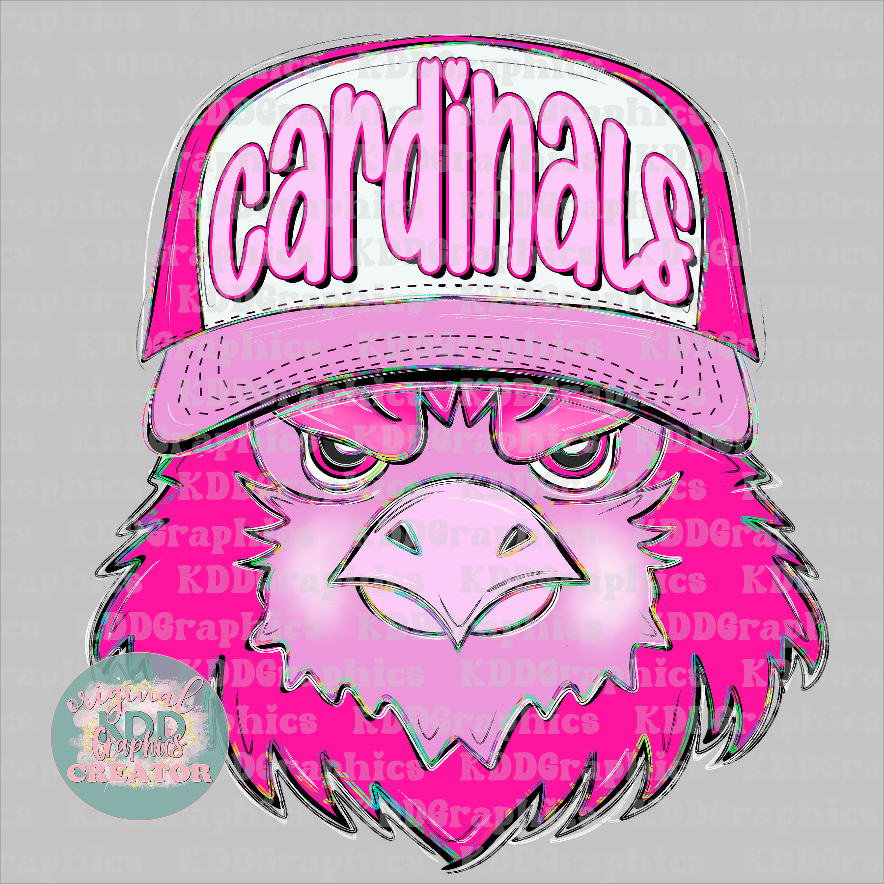 Preppy Trucker Hat Doodles Cardinal Mascot - Cardinals School Spirit PNG